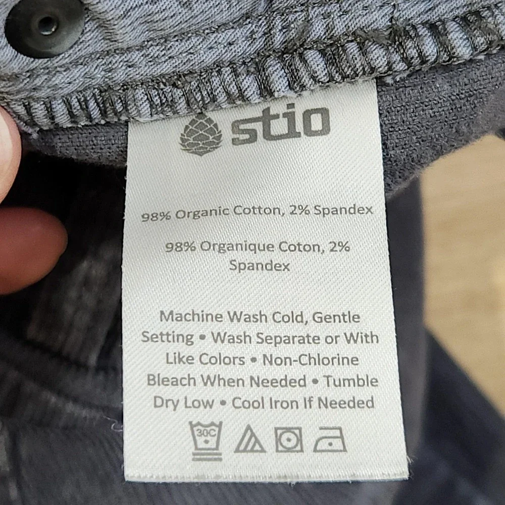 Stio‎ Corduroy Pants Mens 34R Gray 5 Pocket Casual Stretch Organic Cotton Hiking